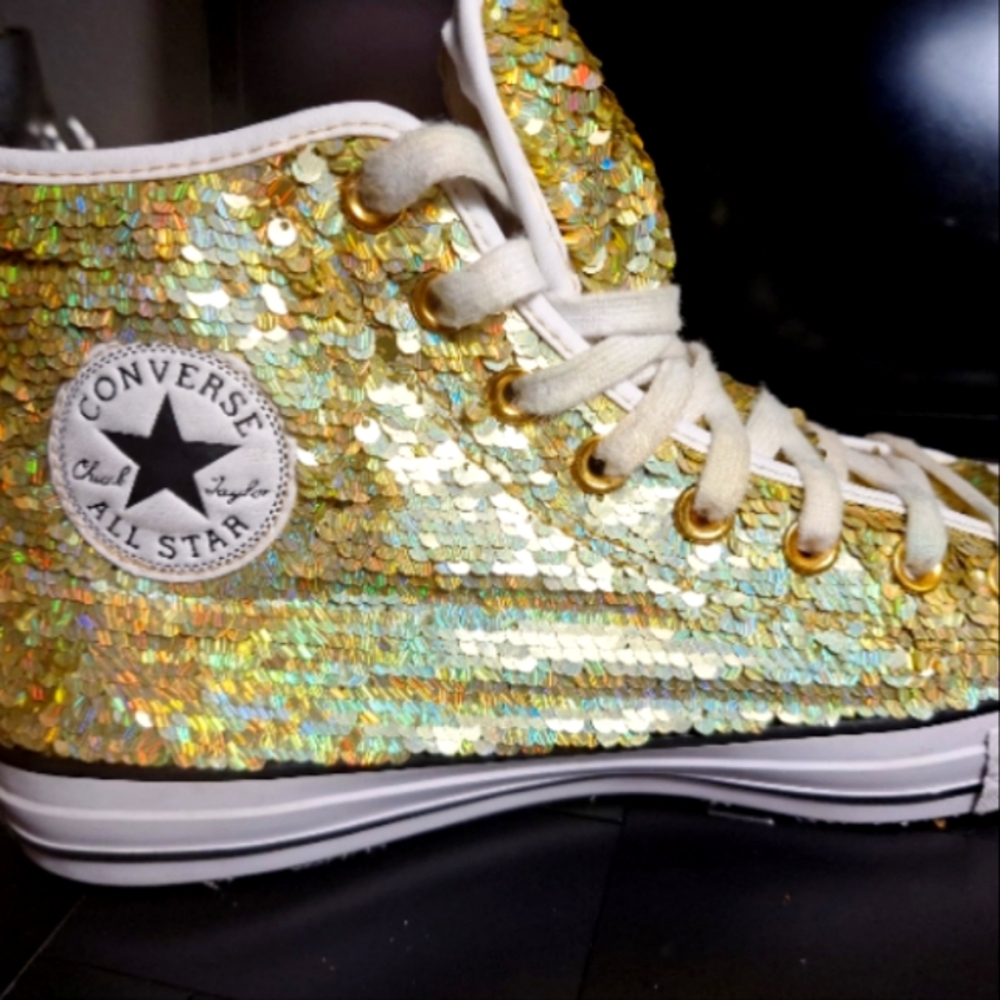 Converse Gold Sequin Wedding High-Top Sneakers